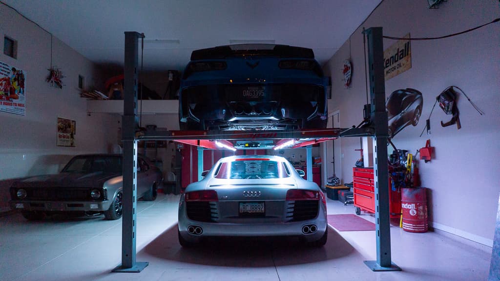 LED Lift Lighting installed in garage